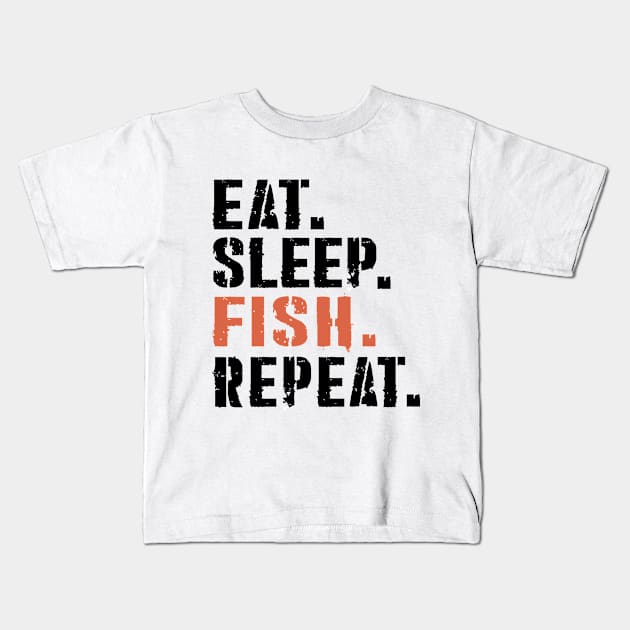 eat sleep fish repeat Kids T-Shirt by DESIGNSDREAM